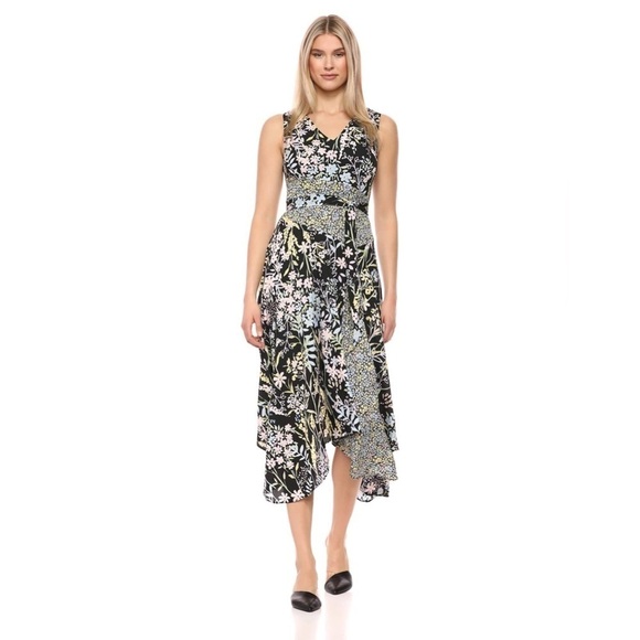 Calvin Klein Women’s Floral Belted A Line Layered Maci Dress Size 8 - Picture 1 of 17